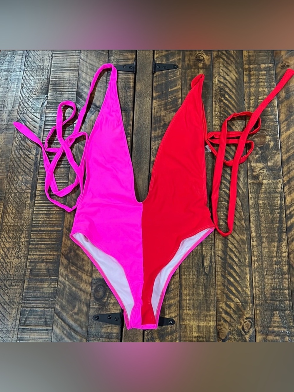 Red & Pink Wrap around swimsuit size medium
